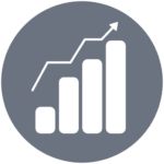 Bar graph with upward trending arrow icon.
